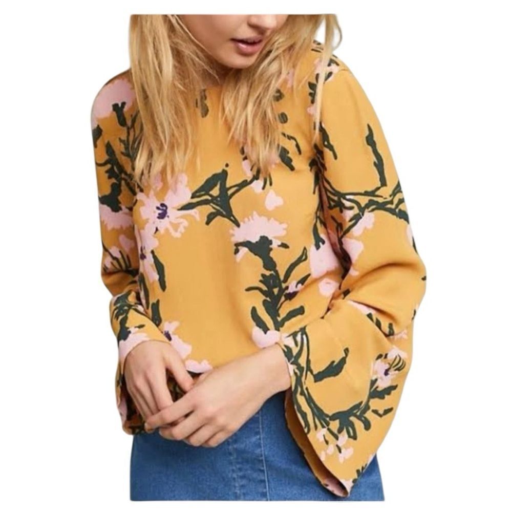 MARIMEKKO Midiam Mustard Black and Pink Floral Blouse Open back
Size 38, US 8